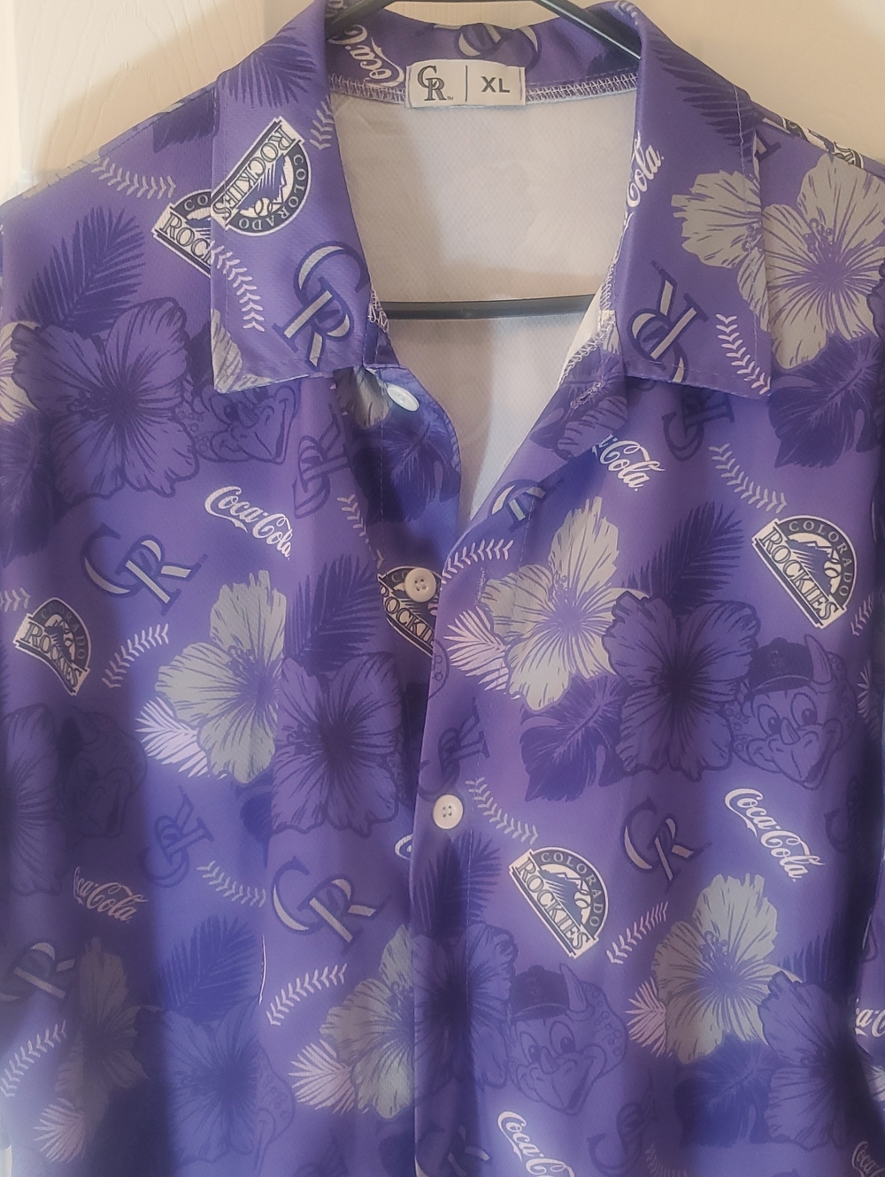 2025 Colorado Rockies Coca Cola Purple Floral Camp Shirt - XL